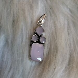 Pink Chalcedony silver plated Gemstone Necklace Pendant